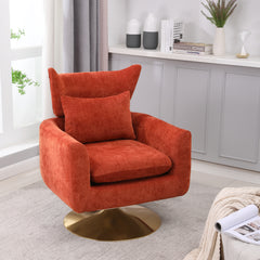 NOBLEMOOD Swivel Accent Armchair Linen Single Sofa Chair w/ Pillow and Backrest for Living Room, Orange