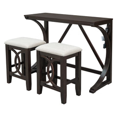 Farmhouse 3-Piece Counter Height Dining Table Set with USB Port & Upholstered Stools, Espresso