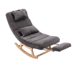 51.37"W Comfortable Rocking Chair with Natural Solid Rubber Wood Legs, Dark Gray