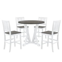 Rustic Farmhouse 5-Piece Counter Height Dining Table Set with 4 Dining Chairs & Thick Tabletop, Grey