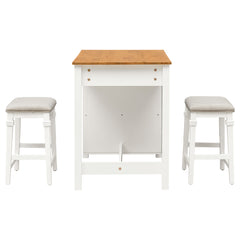 3-Piece 45" Stationary Rubber Wood Kitchen Island Set with 2 Seatings, 2 Shelves & 3 Drawers, White