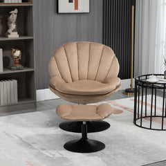 NOBLEMOOD Swivel Accent Chair Living Room Chair with Ottoman, Adjustable Seat Height TV Chair (Khaki)