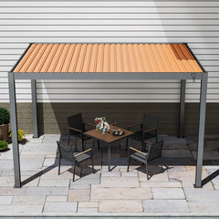 10'x13' Outdoor Louvered Pergola with Gutter, Waterproof Aluminum Gazebo Kit with Adjustable Roof