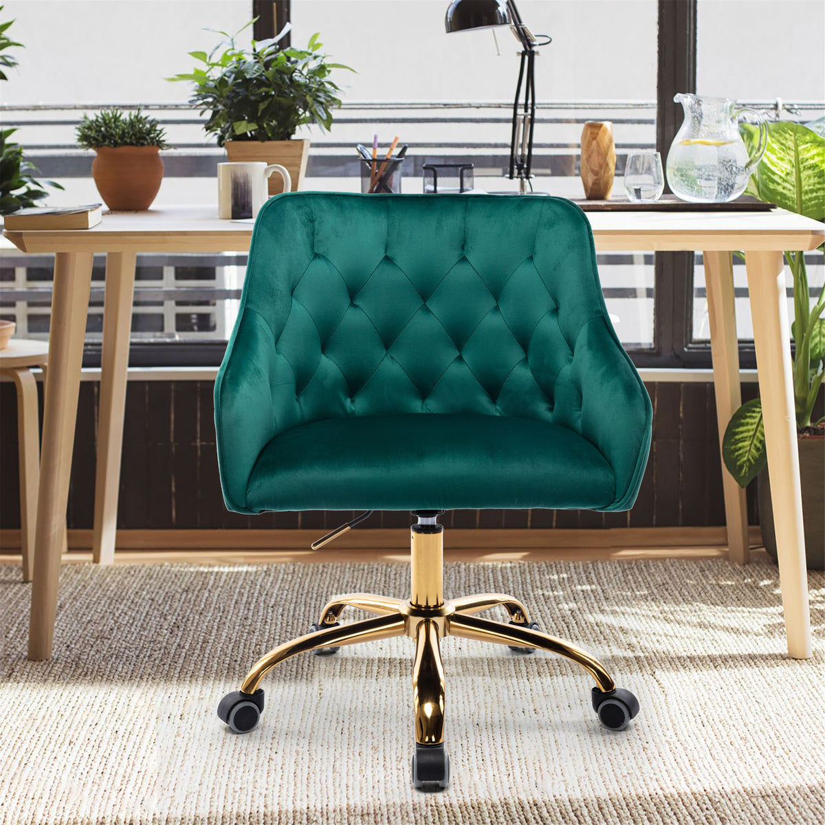 NOBLEMOOD Swivel Shell Accent Chair for Living Room, Modern Leisure Home Office Chair w/ Adjustable Height and Metal Base for Bedroom, Green