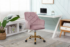 NOBLEMOOD Velvet Swivel Shell Chair for Living Room Modern Leisure Armchair with Wheels for Home Sturdy Room, Pink