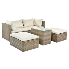 5-Piece Patio Wicker Sectional Sofa Set with Ottomans and Cushions, Brown Rattan