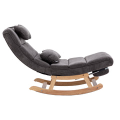 51.37"W Comfortable Rocking Chair with Natural Solid Rubber Wood Legs, Dark Gray