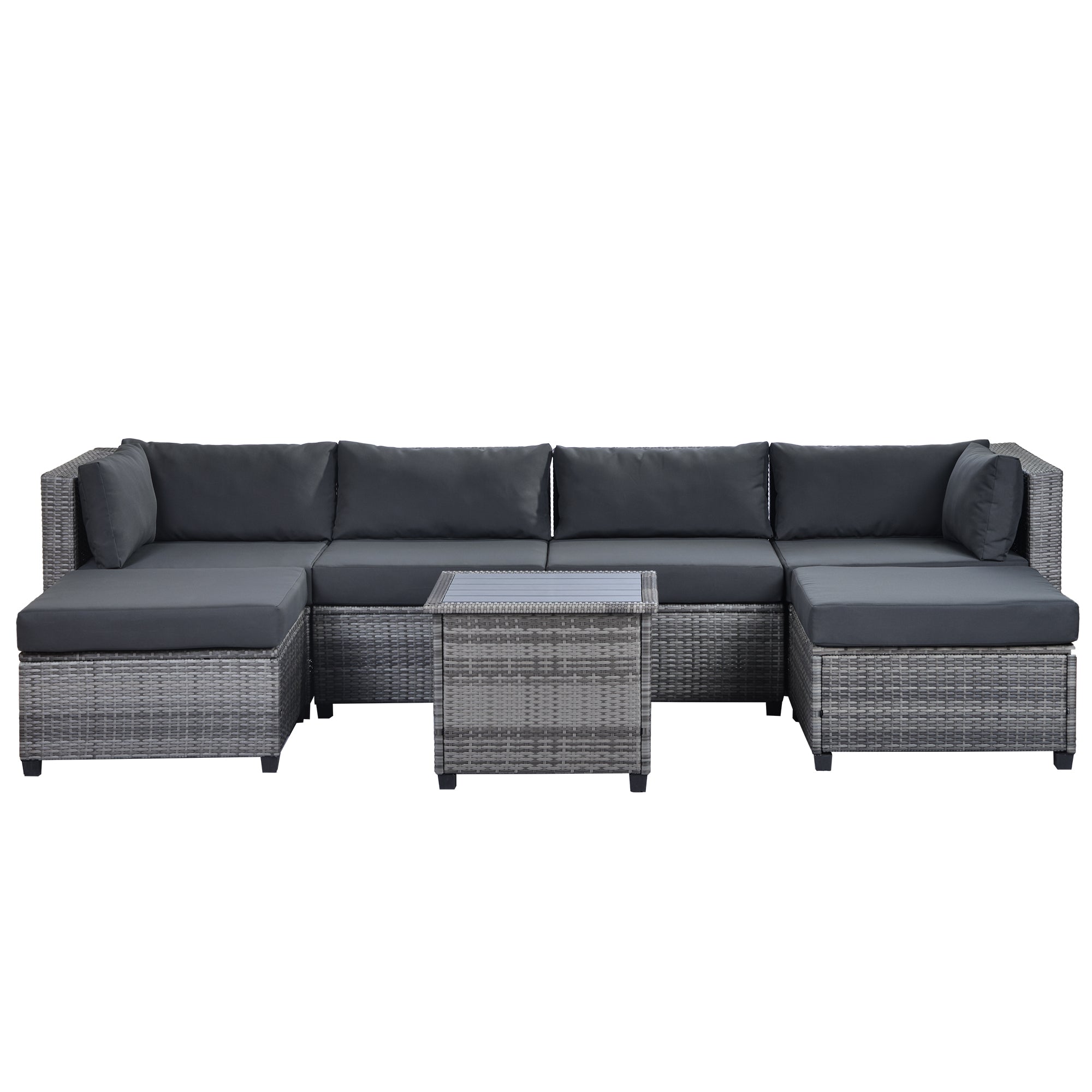 7 Piece Outdoor Rattan Sectional Sofa with Cushions