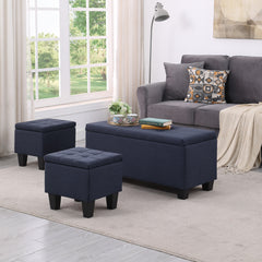 NOBLEMOOD 3 in 1 End of Bed Storage Bench & 2 Ottoman Benches w/ Storage for Living Room Bedroom Entryway Navy