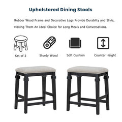 45" Stationary Rubber Wood Kitchen Island Set with 2 Chairs, 2 Shelves & 3 Drawers, Black