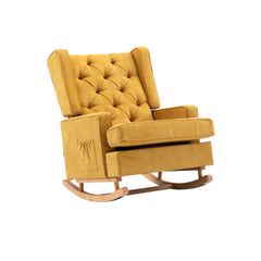 30.7"W Comfortable Rocking Chair with Natural Solid Rubber Wood Legs, Mustard