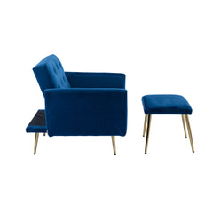 NOBLEMOOD Velvet Accent Chair with Adjustable Armrests and Backrest, Button Tufted Lounge Chair, Navy Blue