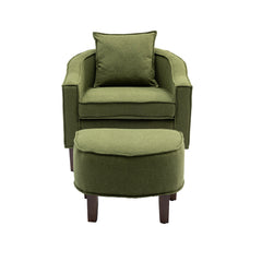 NOBLEMOOD Accent Chair with Ottoman, Mid Century Modern Barrel Chair Upholstered Club Tub Round Arms Chair, Olive