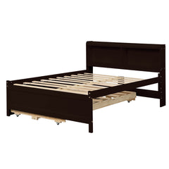 Full Bed with Bookcase,Twin Trundle with Drawers, Espresso