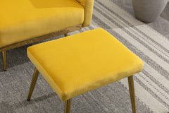 NOBLEMOOD Velvet Accent Chair with Adjustable Armrests and Backrest, Button Tufted Lounge Chair, Yellow