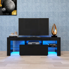 TV Stand with LED RGB Lights & Flat Screen Cabinet for Lounge Room, Living Room & Bedroom, Black