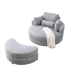 Swivel Accent Barrel Sofa Lounge Club Big Round Chair with Storage Ottoman, Pillows, Grey