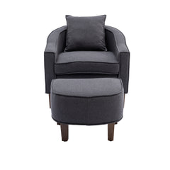 NOBLEMOOD Accent Chair with Ottoman, Mid Century Modern Barrel Chair Upholstered Club Tub Round Arms Chair, Grey