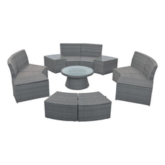 10-Piece Outdoor Sectional Half Round Rattan Sofa Set with Storage, Light Gray