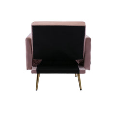 NOBLEMOOD Velvet Accent Chair with Adjustable Armrests and Backrest, Button Tufted Lounge Chair, Pink