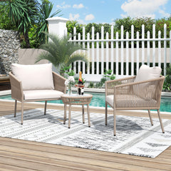 3 Pcs Outdoor Chair Set, Including 2 Single Chairs and 1 Coffee Table