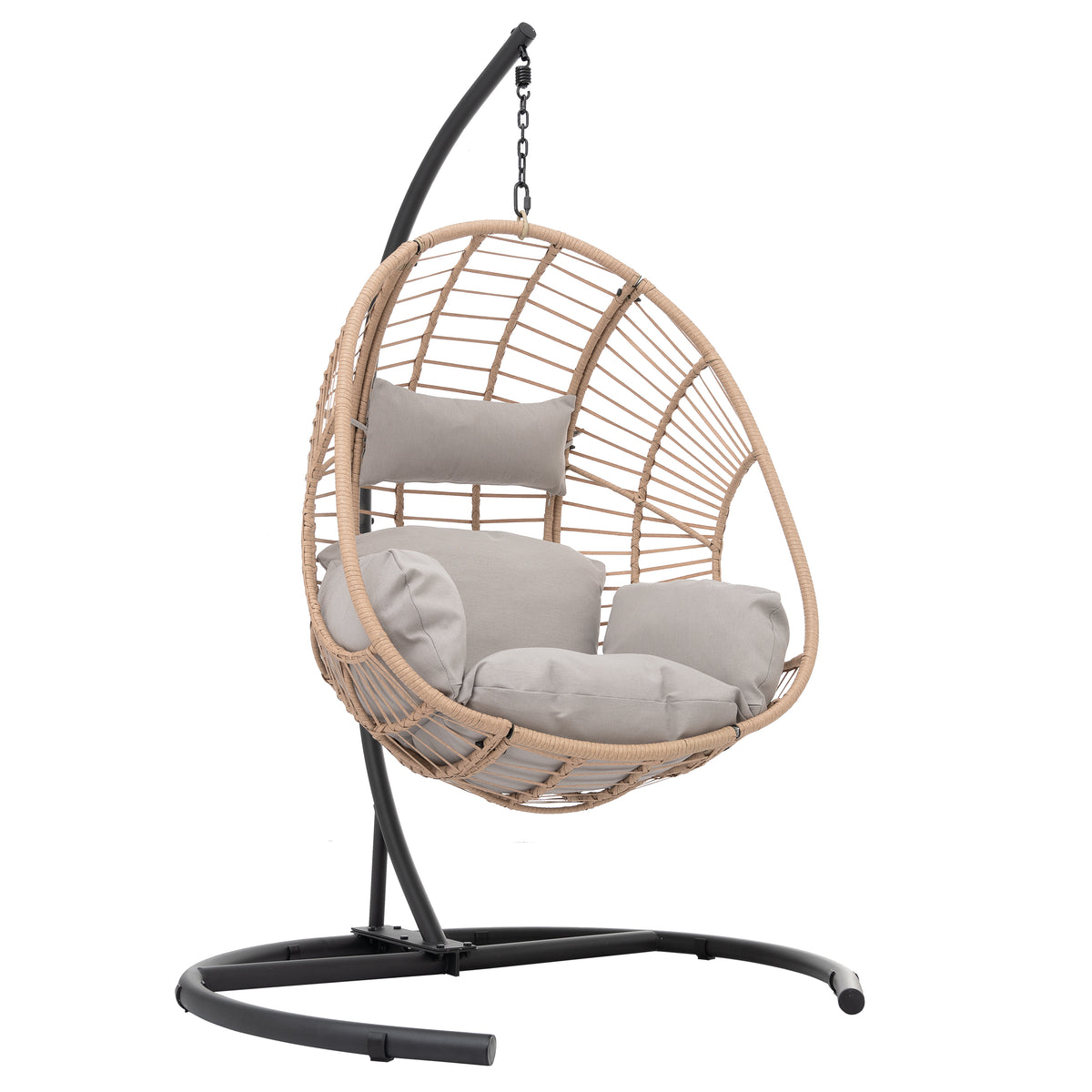 Outdoor Indoor Egg Swing Chair with Natural Color Wicker & Beige Cushion