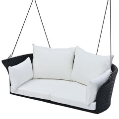 2-Person Rattan Woven Swing Chair, Porch Swing With Hanging Ropes, Cushions