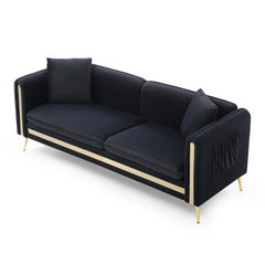 77.2” Modern Upholstered Velvet Sofa with Removable Cushions, Side Pocket,2 Pillows,Black