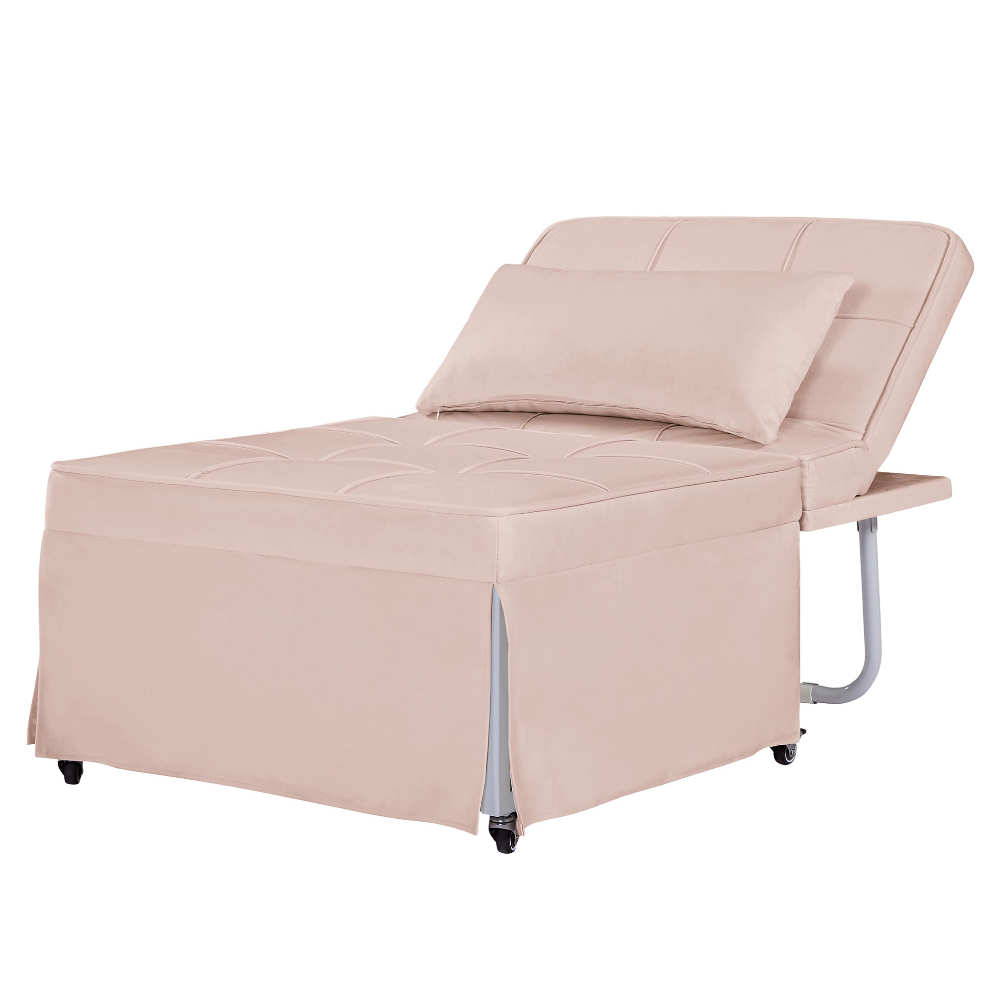 4 in 1 Folding Sleeper Sofa Bed w/ Adjustable Backrest & Pillow, No Armrest, Pink