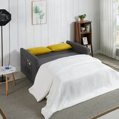 Twins Sleeper Sofa Bed w/ Reclining Backrest, Toss Pillows, Pockets, Gray