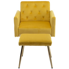 NOBLEMOOD Velvet Accent Chair with Adjustable Armrests and Backrest, Button Tufted Lounge Chair, Yellow