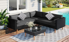 4 Pieces Outdoor Wicker Sofa Set with Cushions, 2 Throw Pillows, 2 Round Pillows