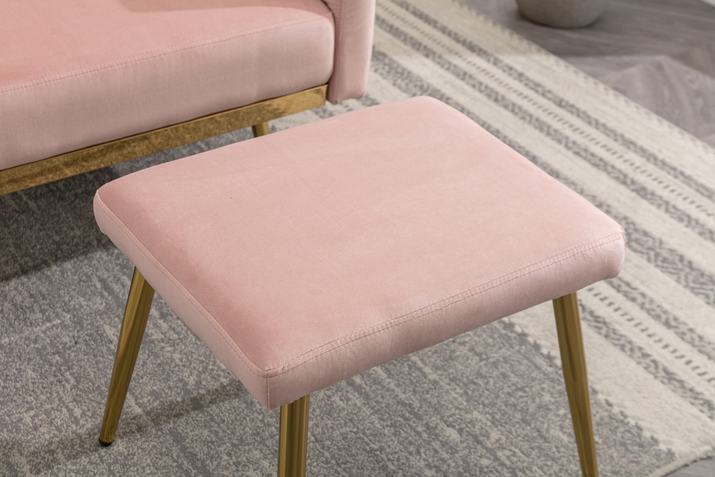 NOBLEMOOD Velvet Accent Chair with Adjustable Armrests and Backrest, Button Tufted Lounge Chair, Pink