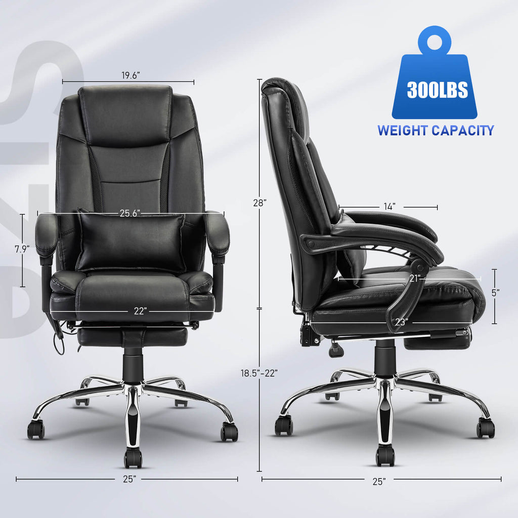 4-point Massage Ergonomic Office Chair w/ Heating, Footrest & Reclining ...