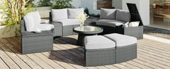 10-Piece Outdoor Sectional Half Round Rattan Sofa Set with Storage, Light Gray