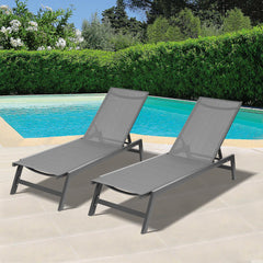 2 Pcs Outdoor Chaise Lounge Chair With Cushions, 5-Position Adjustable Aluminum Recliner