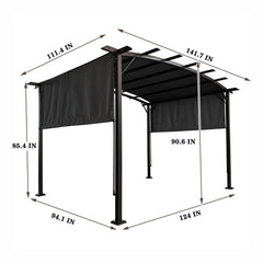 12 x 9Ft Outdoor Pergola Gazebo with Retractable Shade Canopy, Steel Frame