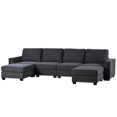6 Pcs U-shaped Sofa Couch with 2 Removable Ottomans, Grey