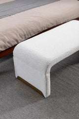 New Boucle Fabric Loveseat Ottoman Footstool Bedroom Bench Shoe Bench With Gold Metal Legs,Ivory White