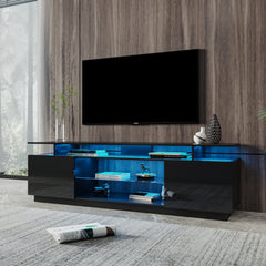 TV Stand with 2 Storage Cabinets & Open Shelves for 80 Inch TV, Black