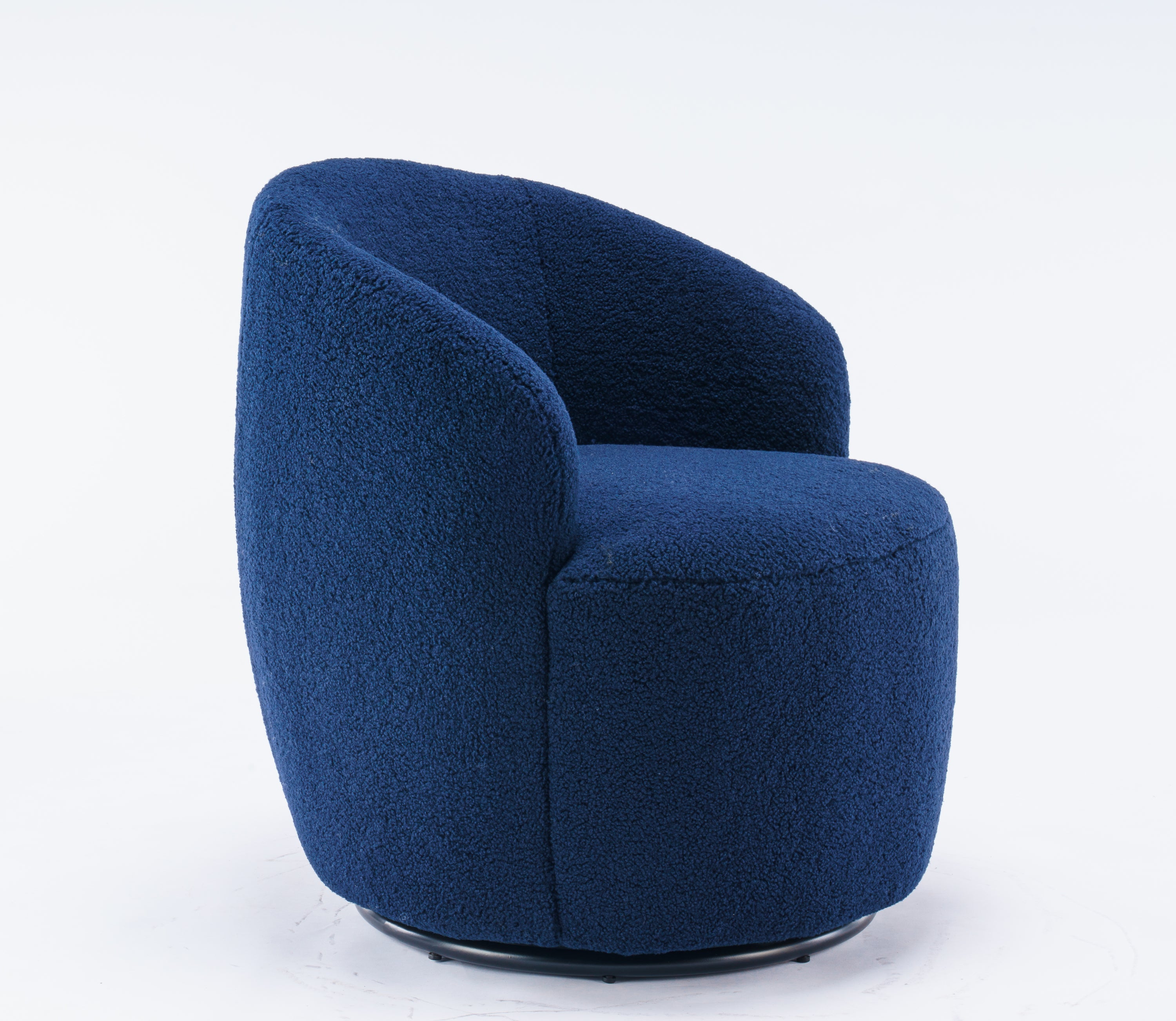 Teddy Fabric Swivel Accent Armchair Barrel Chair With Black Powder Coating Metal Ring,Dark Blue