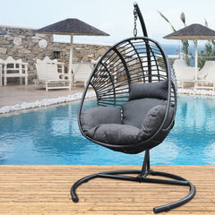 Outdoor Indoor PE Wicker Egg Swing chair with Cushion & Base