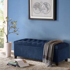 NOBLEMOOD Tufted Top Ottoman Bench with Storage, End of Bed Storage Bench for Bedroom Living Room, Blue