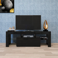 TV Stand with LED RGB Lights & Flat Screen Cabinet for Lounge Room, Living Room & Bedroom, Black