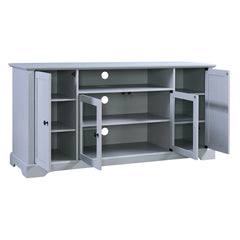 TV Stand with 2 Tempered Glass Doors, Adjustable Panels, Open Style Cabinet & Sideboard for TVs up to 65", Gray