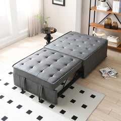 4 in 1 Pull-out Faux Leateher Sleeper Sofa Bed w/ Pillow & Side Pockets, No Armrest, Dark Gray