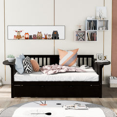 Full size Wood Daybed with Twin Size Trundle, Espresso