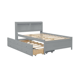 Full Bed with Bookcase,Twin Trundle with Drawers, Gray