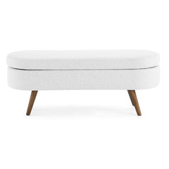 NOBLEMOOD Ottoman Oval Storage Bench w/ Rubber Wood Legs and Wood Frame for Bedroom Living Room Entryway, White