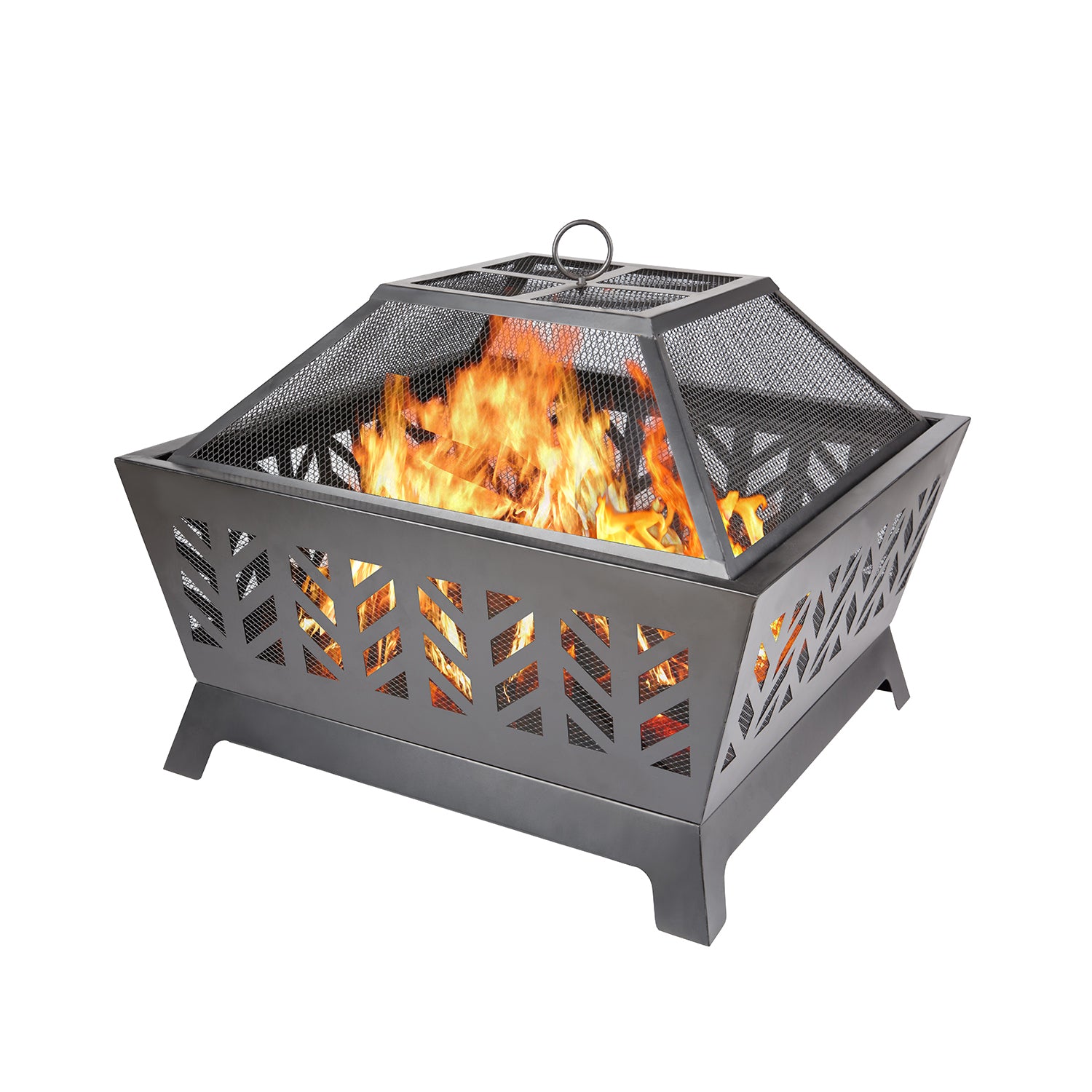 Outdoor Iron Wood-Burning Fire Pit with Mesh Cover